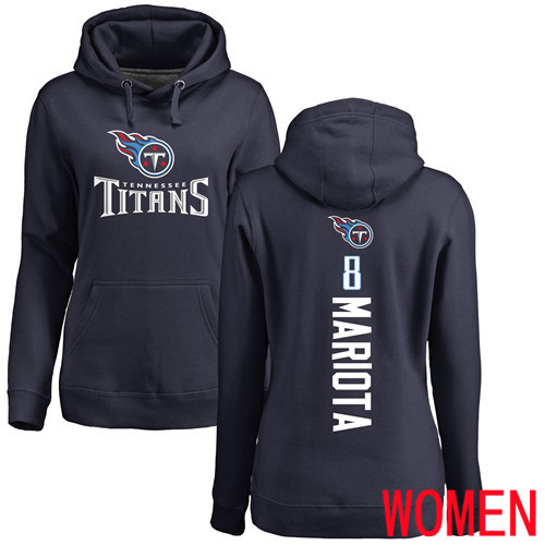 Tennessee Titans Navy Blue Women Marcus Mariota Backer NFL Football #8 Pullover Hoodie Sweatshirts->nfl t-shirts->Sports Accessory